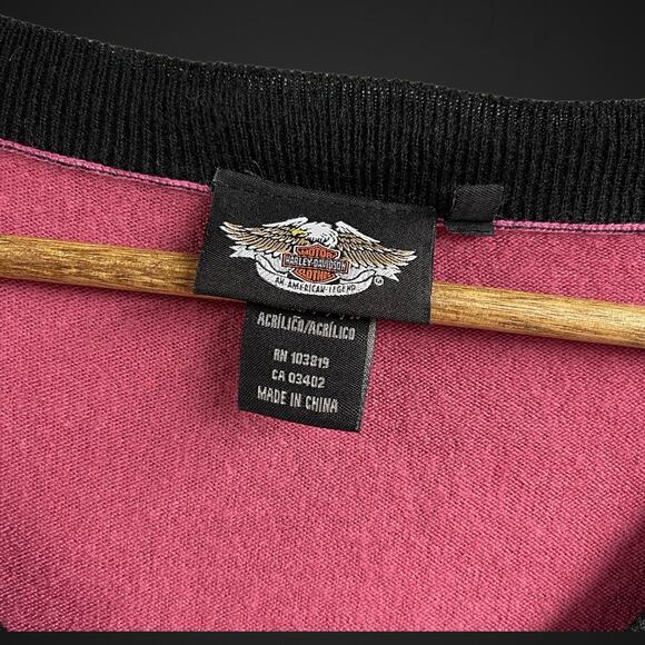 Harley Davidson Motorcycles Fitted Knit Top Bling Logo Rhinestones Small Pink - Picture 4 of 7